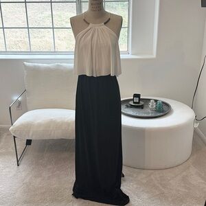 Elegant Black and White Halter Maxi Dress